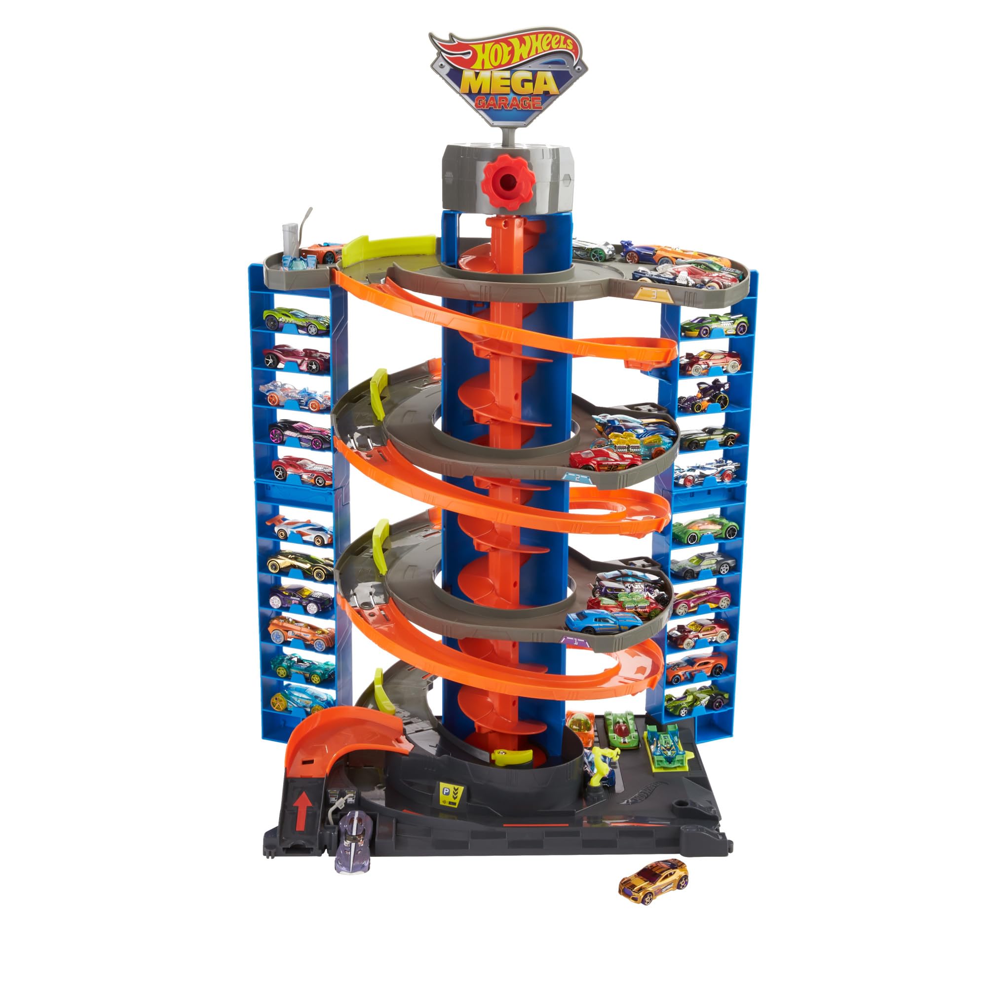 Hot Wheels GTT95 - City Power-Parkgarage Spielset mit Aufzug, für 60+ Fahrzeuge, mit 1 Hot Wheels Fahrzeug im Maßstab 1:64, Spielzeug Autorennbahn für Kinder ab 4 Jahren