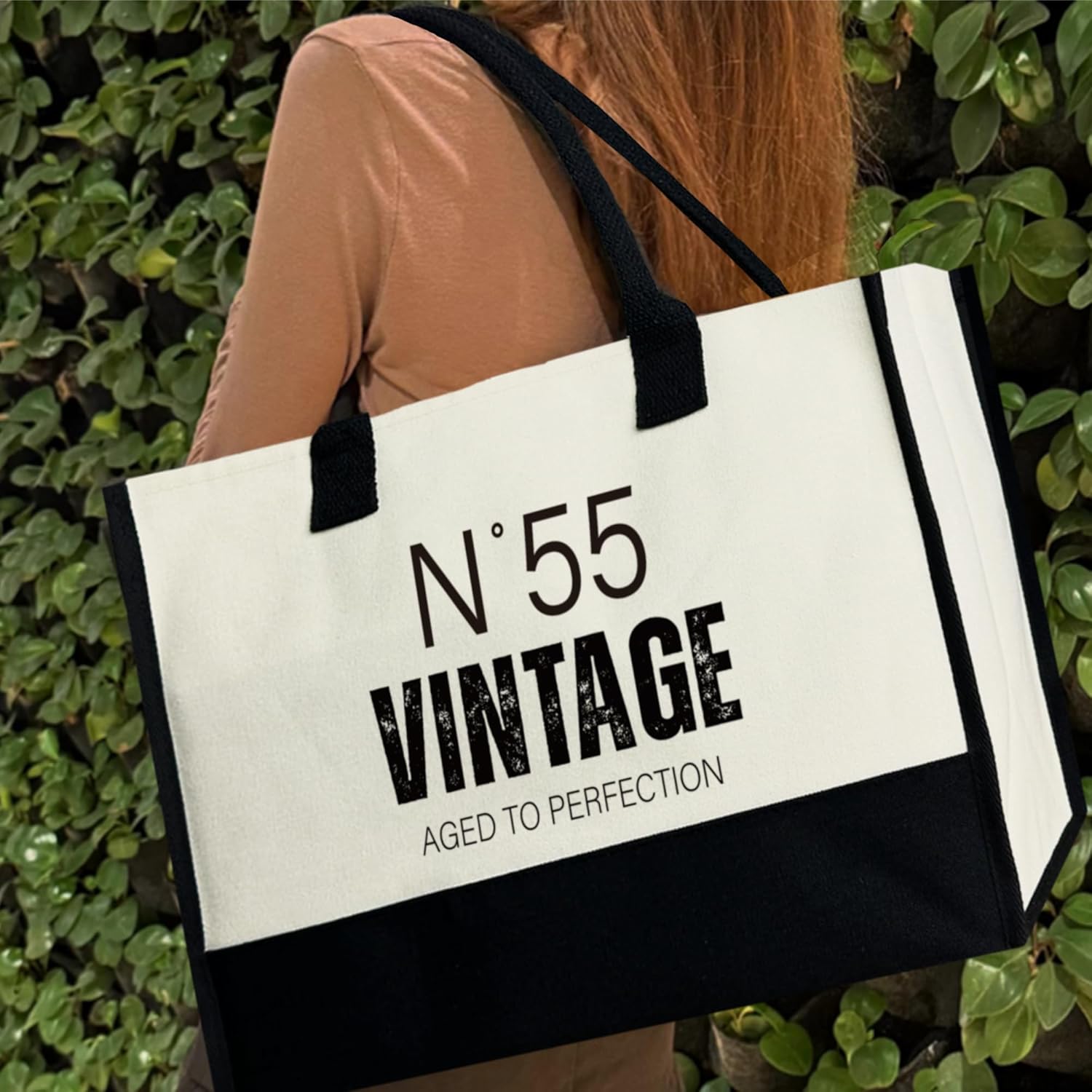 N°55 Vintage Birthday Tote Bag for Women, Vintage Canvas Tote Bag from Born in 1970, 12x17 inch - Image 7