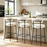 DYHOME Bar Stools Set of 3, White 28 Inches Counter Height Bar Stools,Upholstered Boucle Barstools with Back, Mid-Century Modern Bar Chairs for Kitchen Island, Dining Room, Christmas