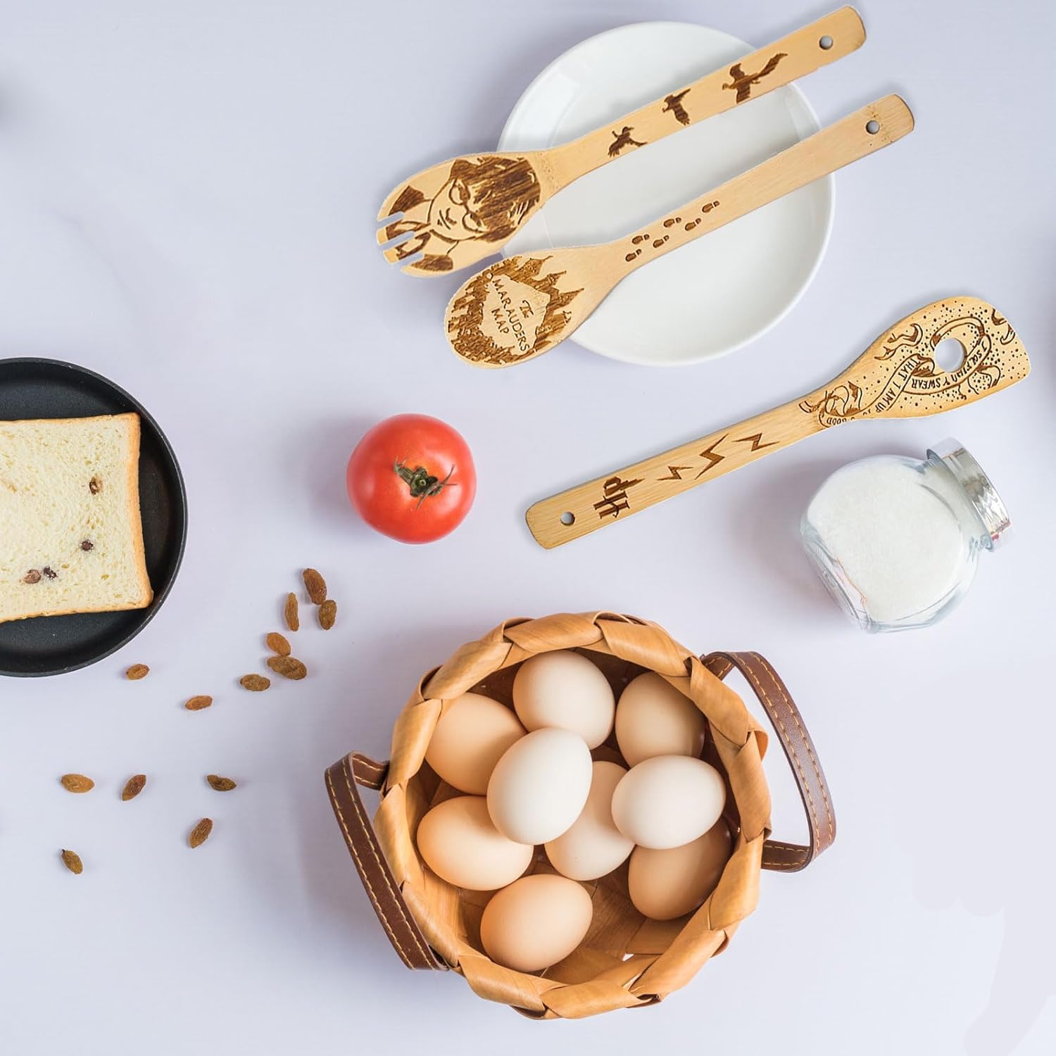 Bambusowe drewniane łyżki, 5 sztuk zabawnych łyżek kuchennych, bambusowe przybory kuchenne, akcesoria kuchenne, przybory kuchenne do dekoracji kuchni, bambusowa szpatułka do domu, prezenty na