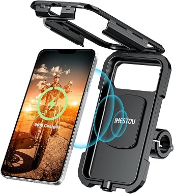 Waterproof IP67 Motorcycle Phone 4.7"-6.1" Mount Wireless/USB C Charger Handlebar Cellphone Holder 360 Rotation Work by Wiring to 12/24V Vehicles or Plugging to USB A Sockets