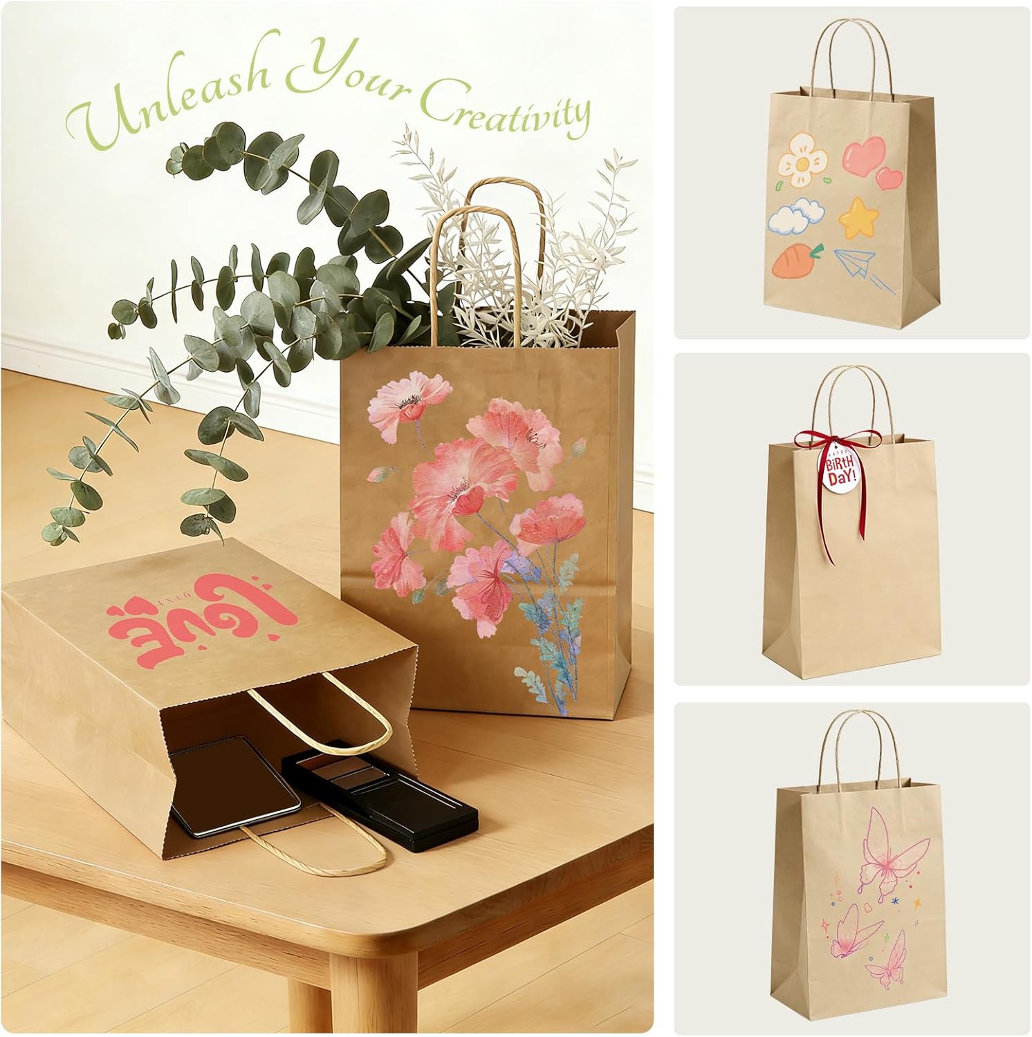 Small Paper Gift Bags with Handles Brown Paper Bags 100 pcs 5.9"x3.1"x8.2",Sturdy Small Gift Bag Bulk Kraft Wrap Shopping Bags for Small Business Retail Merchandise Wedding Birthday Goodie Party Favor - Image 6