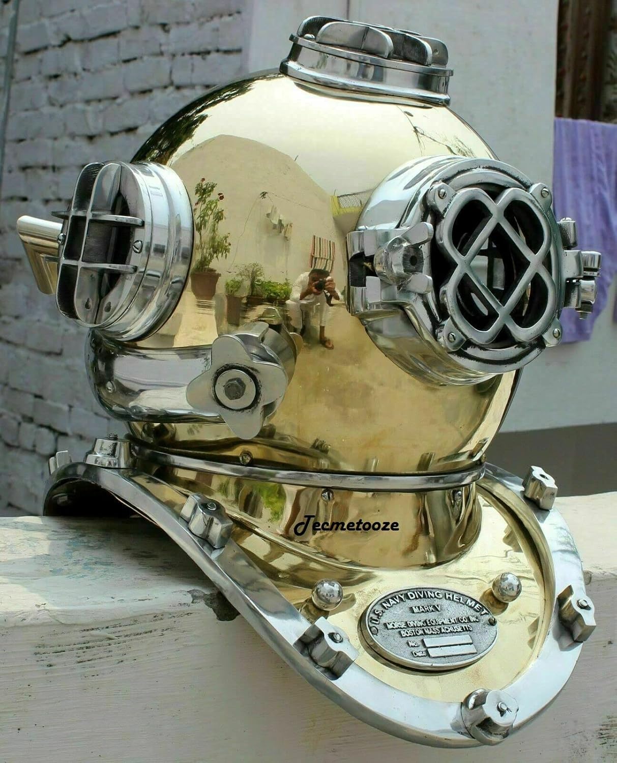 Antique Brass Scuba Mark V US Navy Deep Sea Diving Divers Helmet 18 Inch