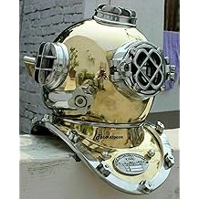 Antique Brass Scuba Mark V US Navy Deep Sea Diving Divers Helmet 18 Inch