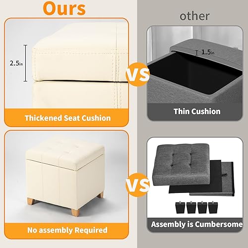 Miniatura 17 de Asense Reposapiés cuadrado tapizado de piel sintética con patas de madera, color gris Style1 Imitación Cuero Gris,Style2 Imitación Cuero