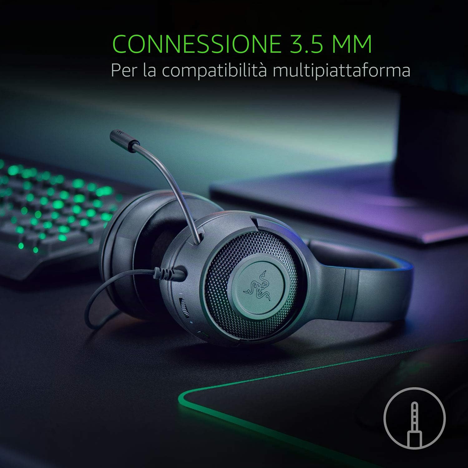Razer Kraken X Cuffie da gioco ultraleggere suono surround 7.1 struttura leggera microfono cardioide pieghevole One size