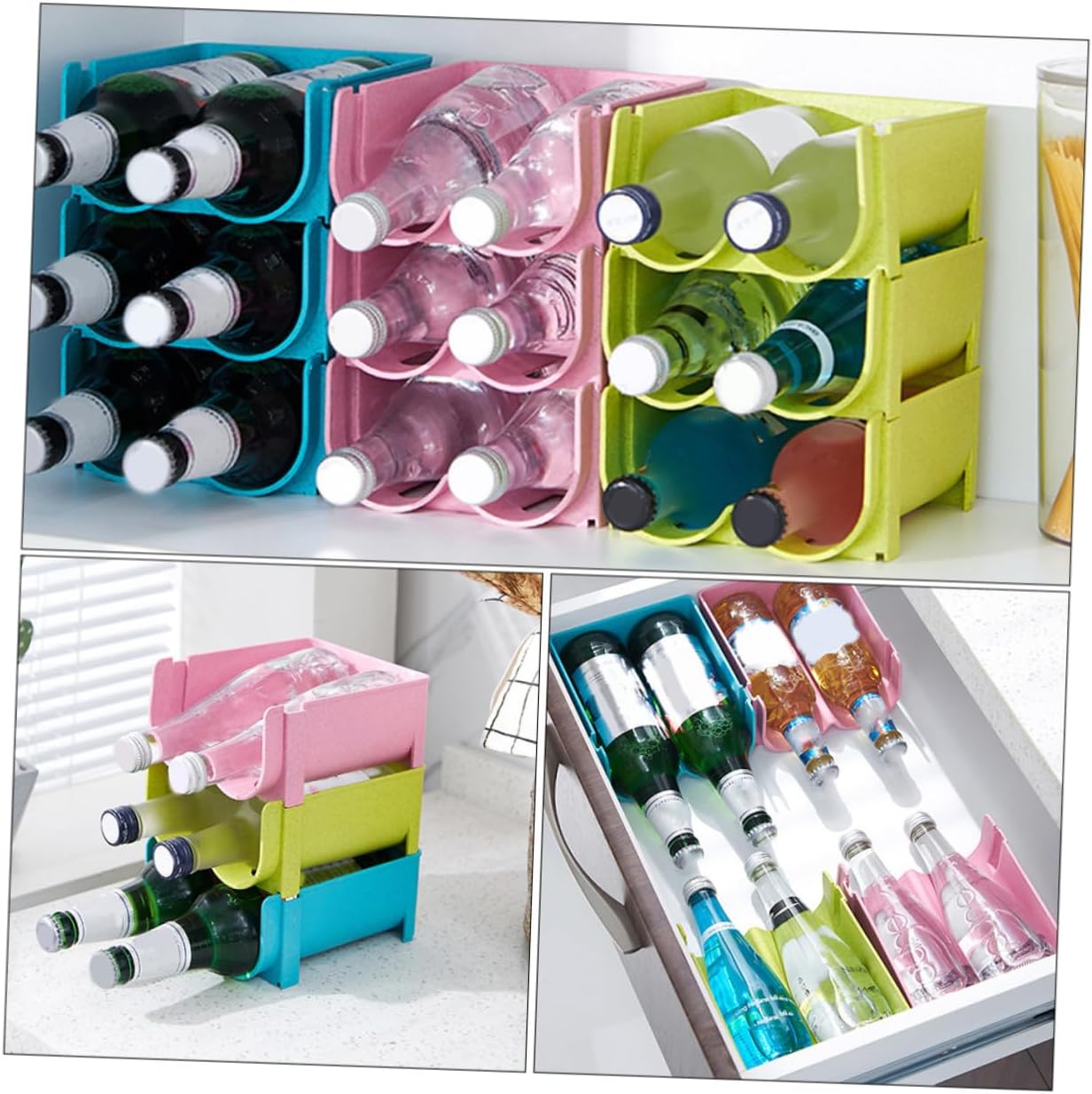 KICHOUSE 3pcs Stackable Drink Box Beer Storage Box for Fridge Kitchen Supply Beer Can Drink Organization