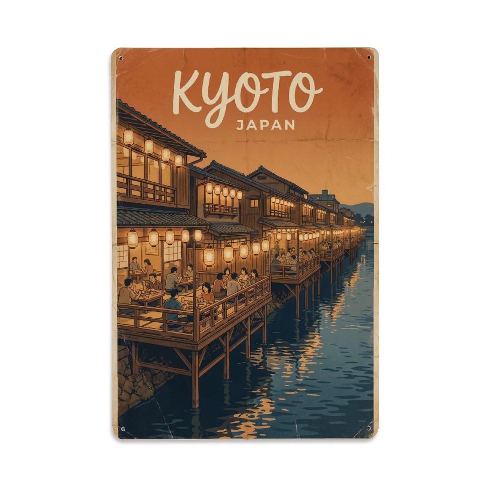 Gead 8X12inch Style Vintage Travel Kyoto Japan Riverside Metal Tin Sign