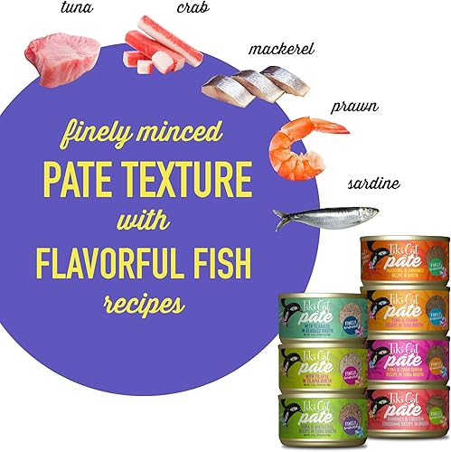 Miniatura 5 de Tiki Cat Fish - Paté favorito, paquete de variedades definitivas, 24 porciones de 7 deliciosas recetas, comida húmeda para gatos, latas de 2.8 onzas