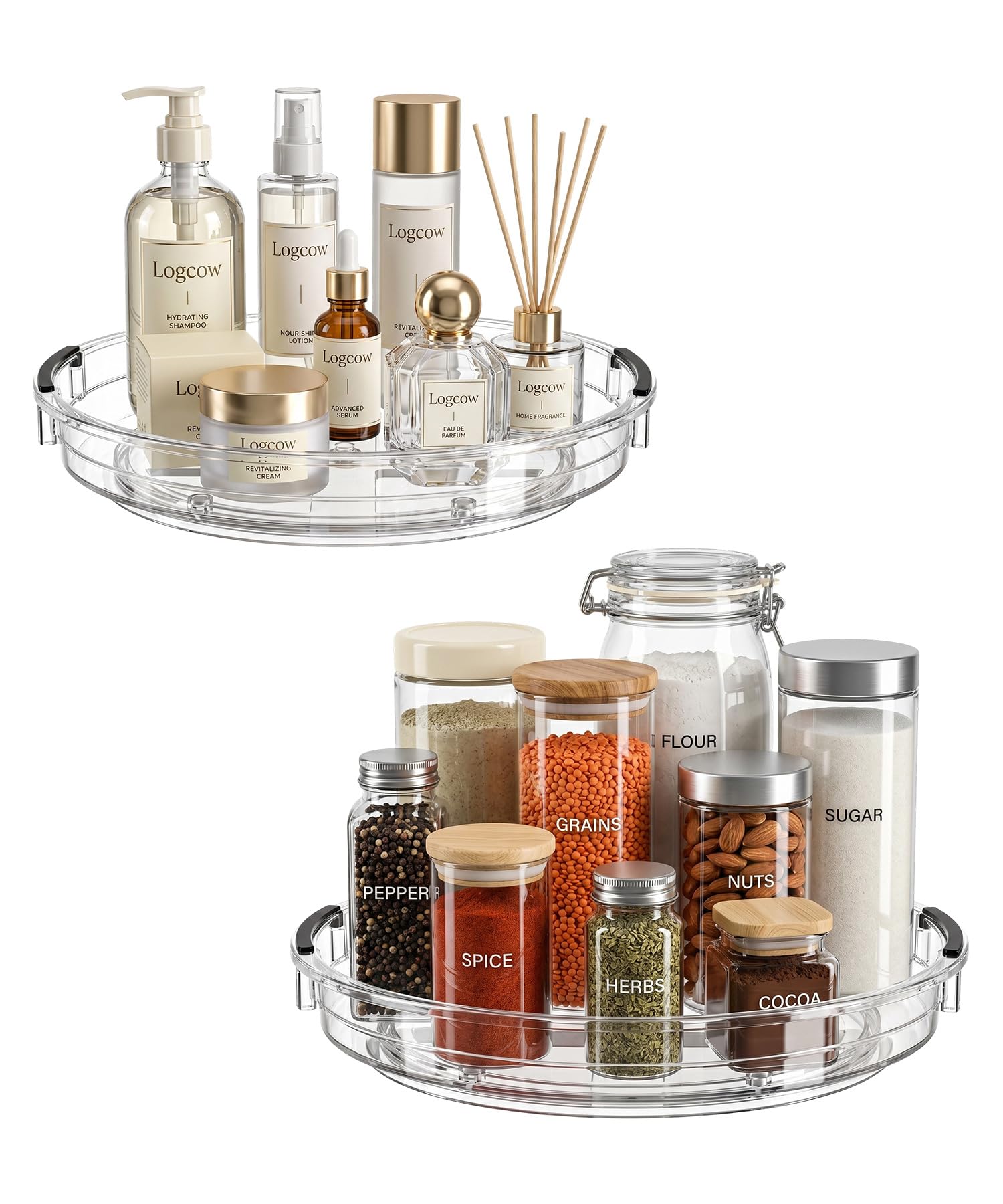 Logcow 2 Pack Lazy Susan Turntable Organiser, 23.5 cm Rotating Spice Rack