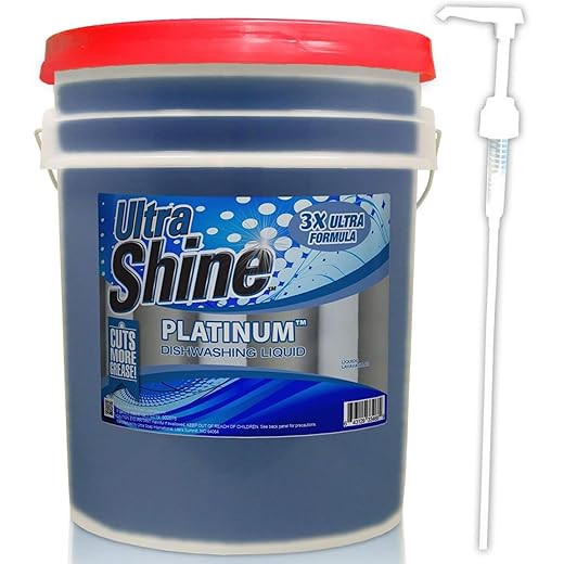 Ultra Shine 3X Platinum Bulk Dishwashing Liquid, Powerful Grease Remover, 5-Gallon - Concentrated Dish Cleaner Soap for Commercial Kitchens, Restaurants & Home Cleaning, Gentle on Hands & Skin