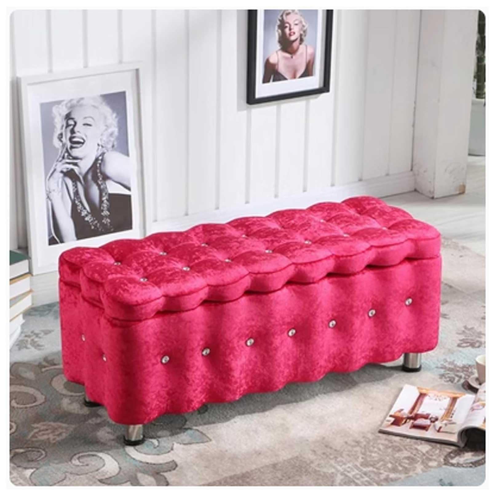 MSHGSKU Luxurious Storage Bench Upholstered Ottoman Pouf for Bedroom Shoe Bench with Metal Legs Large Capacity Footrest 80x40x40cm (31x16x16inch)