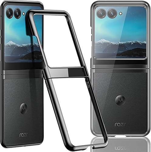 NINKI Funda con tapa compatible con Motorola Razr Plus 2023, funda transparente para Motorola Razr 40 Ultra, funda protectora galvanizada a prueba