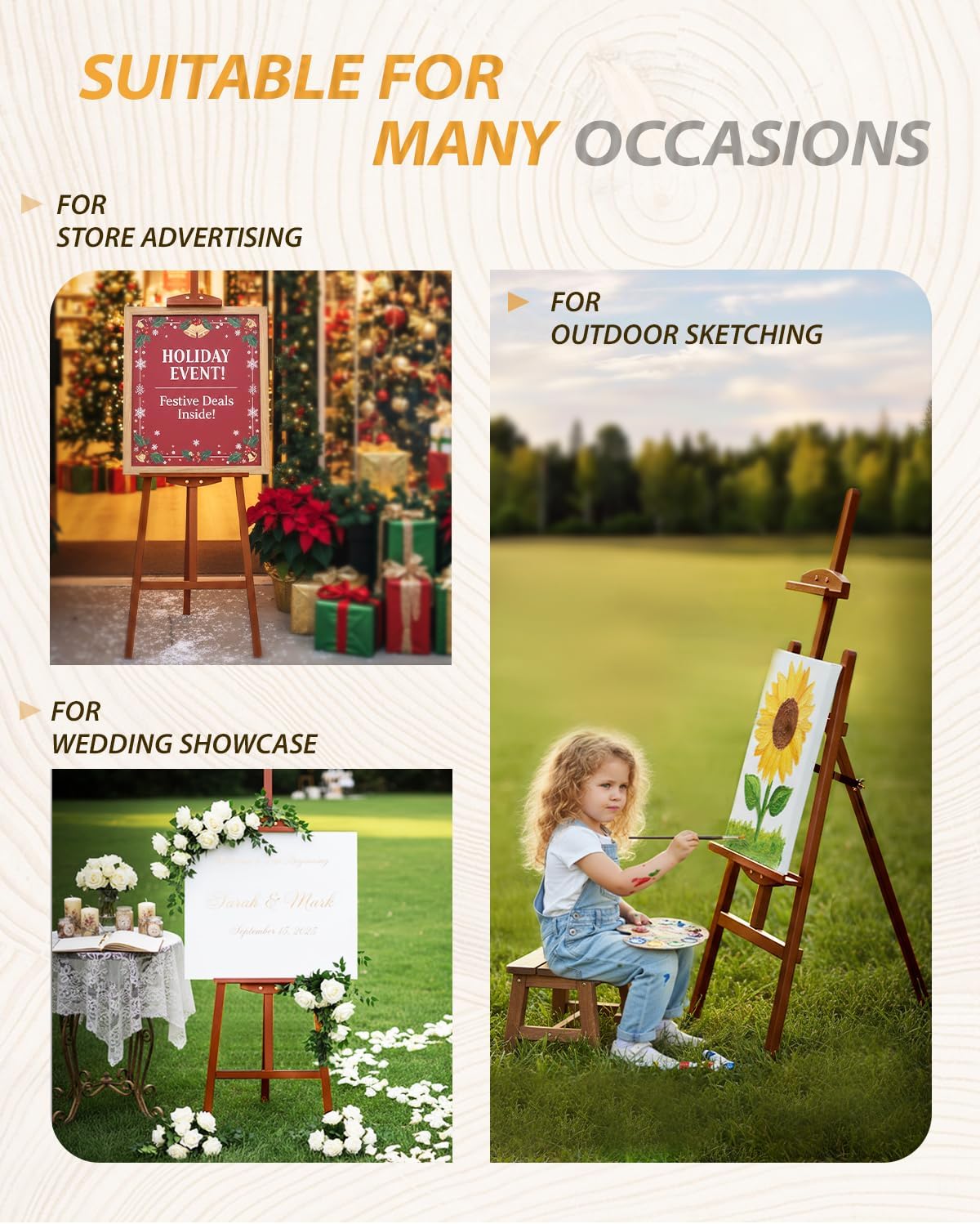 Foldable & Adjustable Art Easel Stand, Pine Wooden Easel Art Easels for Painting Adult Artist Easel Stand for Painting Easle Floor Standing,Large Easel Stand for Display Canvas Wedding,Walunut Easel