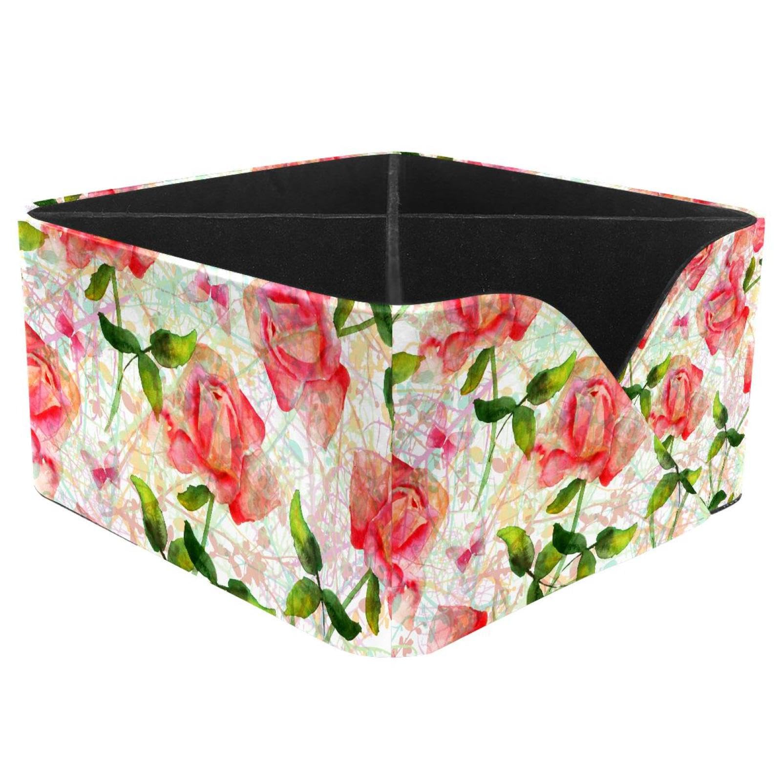 KengjuTesu Blooming Rose and Butterflies Desktop Organizer Pen Holder, Rectangular Pencil Cup for Office, Study and Makeup Stations