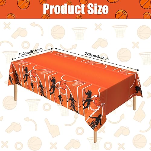 Miniatura 2 de Mantel de baloncesto de 51 x 86 pulgadas, cubierta de mesa de plástico, decoraciones de fiesta para niños, suministros para fiestas de cumpleaños