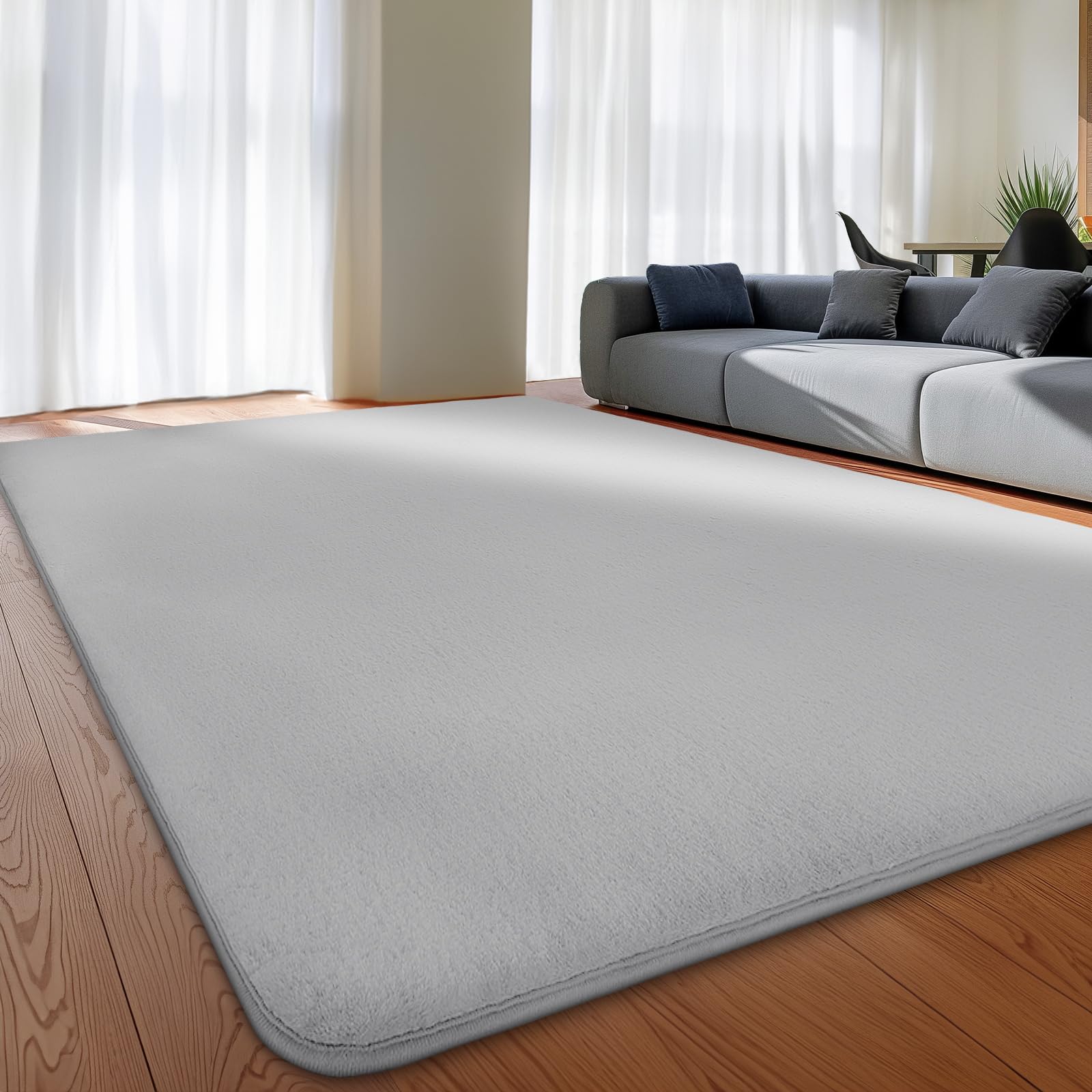 Sour Lemon Teppich, Wohnzimmer, 200 x 300 cm, grauer Kunsthasen-Teppich | Moderner großer, rutschfester Teppich, Kaninchenfell, fusselfrei, flauschig, Kurzflor-Teppich für Schlafzimmer, Kinderzimmer