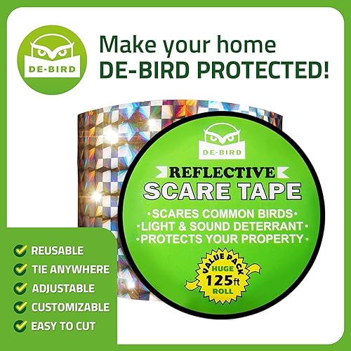 Miniatura 7 de De-Bird Cinta de susto cinta reflectante para exteriores para mantener alejados pájaros carpinteros palomas grilletes y más Detiene daños gallo y