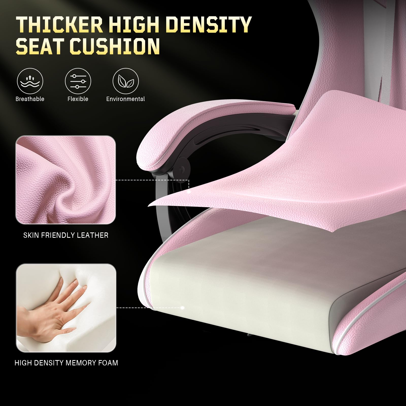 bigzzia Silla Gaming,Silla Ergonómica de Oficina en Cuero PU,Regulable en Altura con Soporte Lumbar y Reposacabezas,Respaldo Reclinable 155°,Silla Gamer Adulto Niño(Rosado)