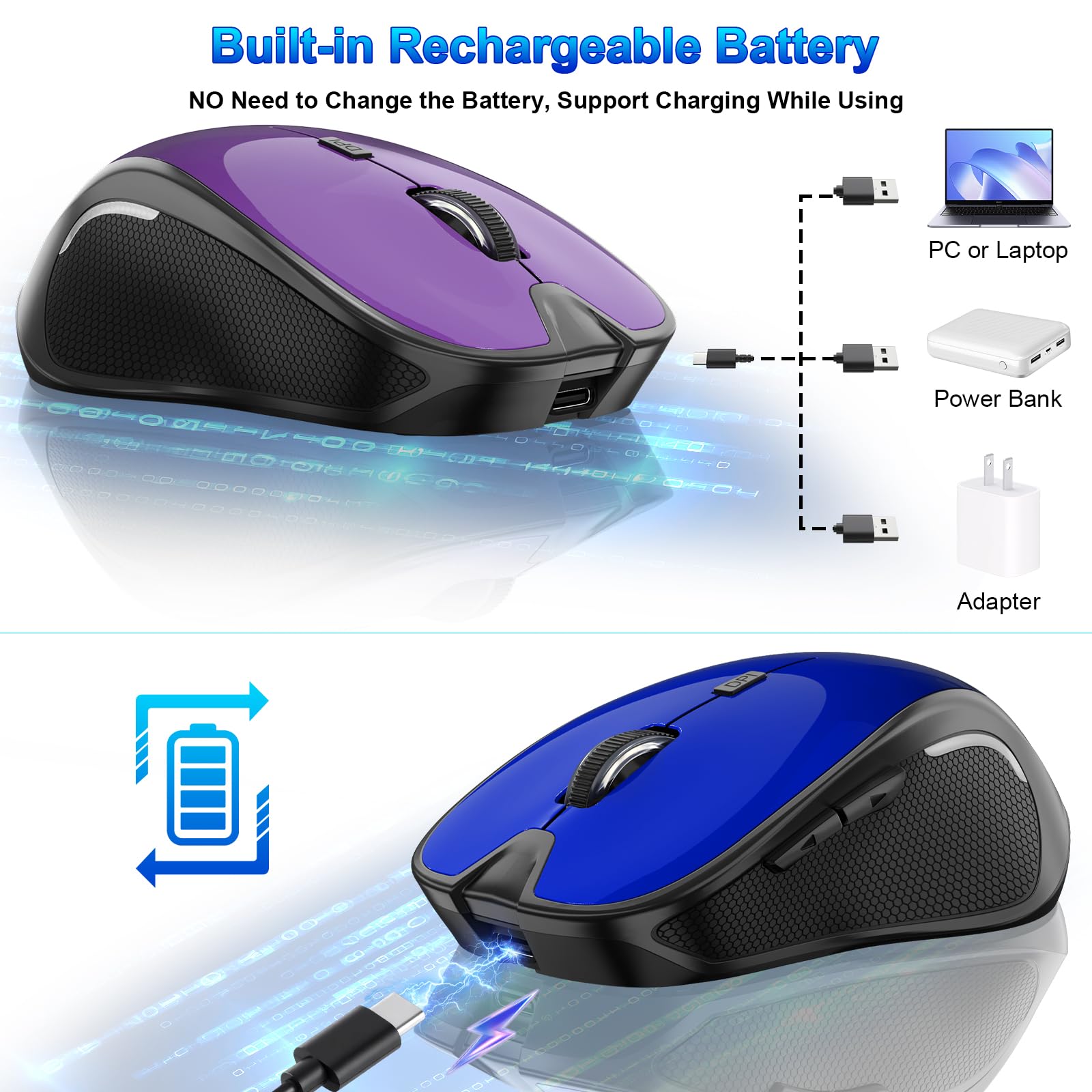 Mouse per MacBook Bluetooth Wireless Mouse Laptop MacBook Air Mac Pro Silenzioso Ricaricabile PC iPad Mouse Ottico con Jiggler Dual Mode Switch Bluetooth 5.2/3.0 e 2.4GHz USB Type-C Receiver SILVERY