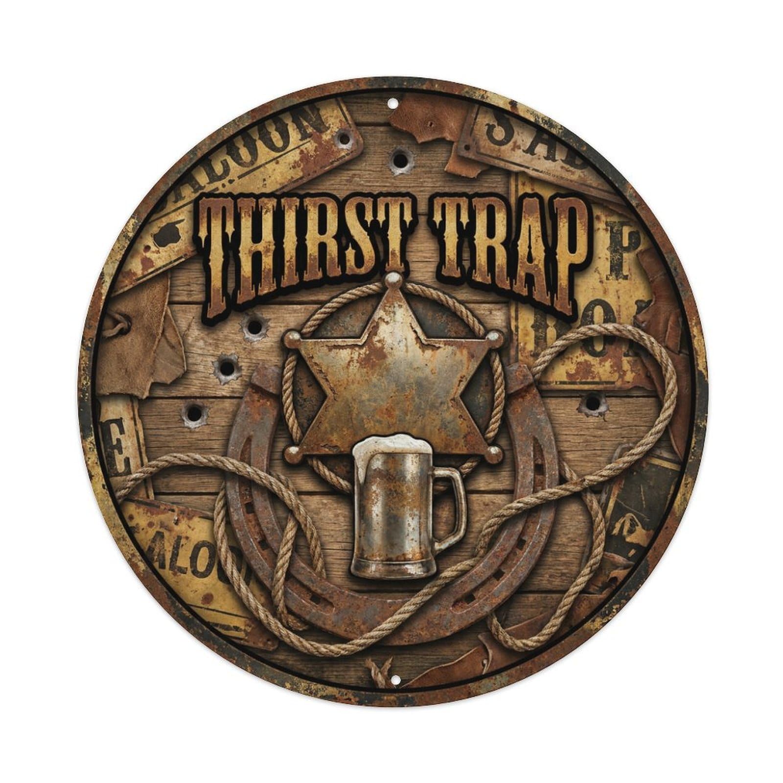 Vintage Beer Western Cowboy Thirst Trap Retro Bar for Pub Metal Tin Sign