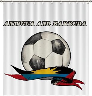 Bathroom Shower Curtains with Hooks 72x80in,Soccer Theme Antigua and Barbuda Bath Shower Curtain Waterproof Fabric for Bathtubs Bathroom Decoration Home Décor