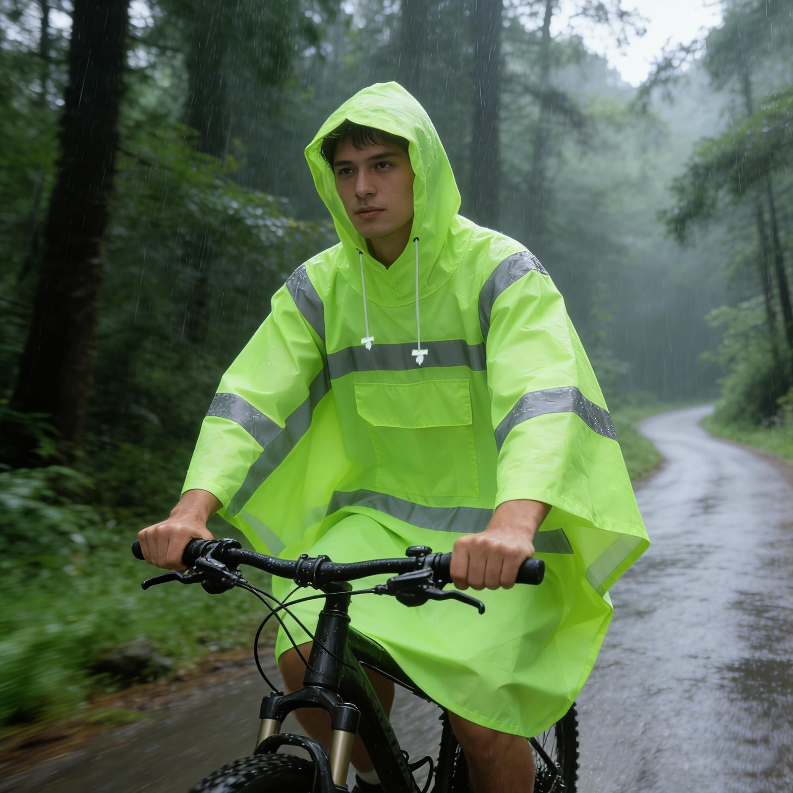 Poncho Pluie Imperméable Réfléchissant avec Capuche à Cordon et Grandes Poches, Polyester Taffetas et Pvc, pour Déplacements Quotidiens et Secours D'urgence