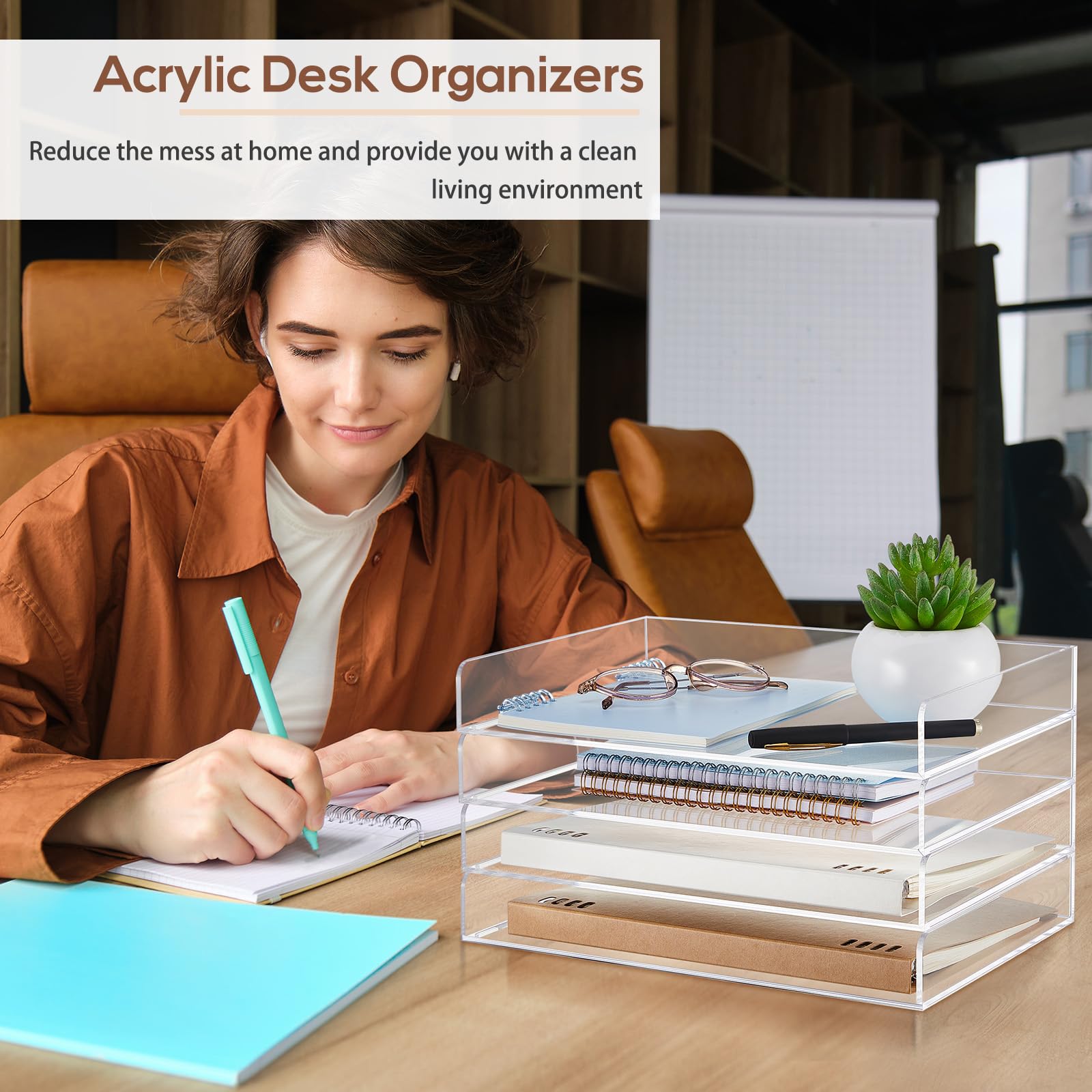 Harloon 4-stöckiger Papier-Organizer, Briefablage, Acryl, stapelbar, Dokumente, Briefhalter, Sortierer, Büroablage für A4, modernes Büro, Klassenzimmer, Zuhause, Aktenblock, Bücher, Notizen