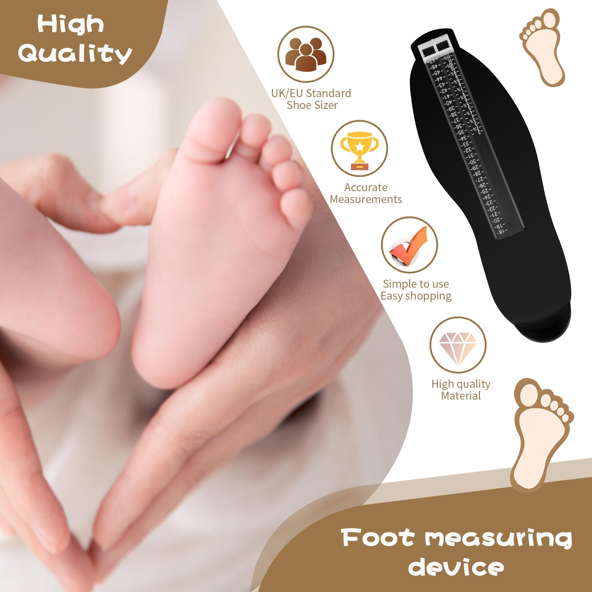 Pedimetre Enfants et Adultes Appareil de Mesure du Pied pour le Mesureur de Chaussures Pointure Chaussure Mesurer Pied Dispositif de Mesure pour Déterminer la Pointure 18 à 47 (Noir)