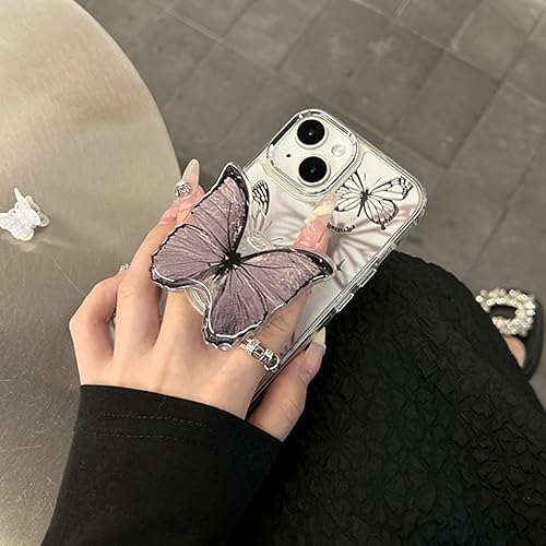 Miniatura 3 de Aeilene Funda de teléfono de mariposa para iPhone 14, bonita funda de teléfono de mariposa 3D con espejo plateado de Corea con soporte de mariposa