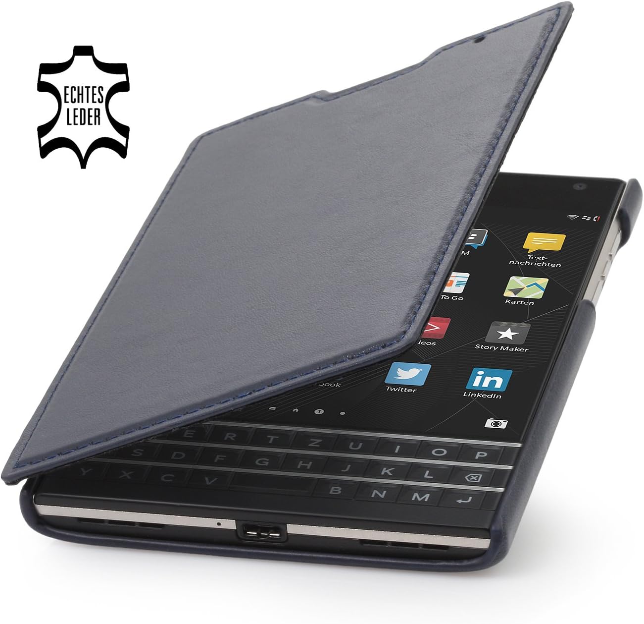 StilGut® Book Type, Genuine Leather Case for BlackBerry Passport, Dark Blue - Nappa