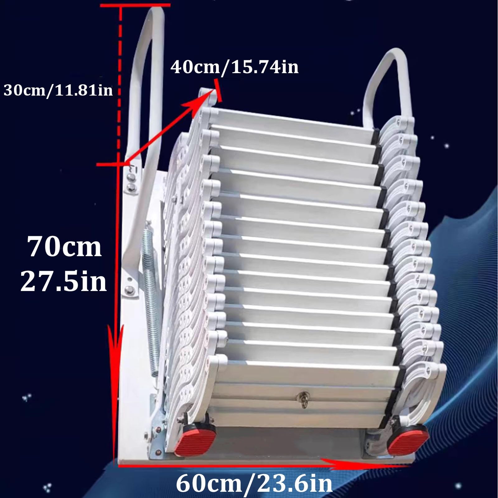 Ausziehbare Dachbodentreppe mit Teleskopfunktion und Ausziehmechanismus, Tragkraft 300 kg, wandmontierte Stahltreppe mit stabilen Handläufen, für den Außenbereich(15 Steps 380CM/150IN)