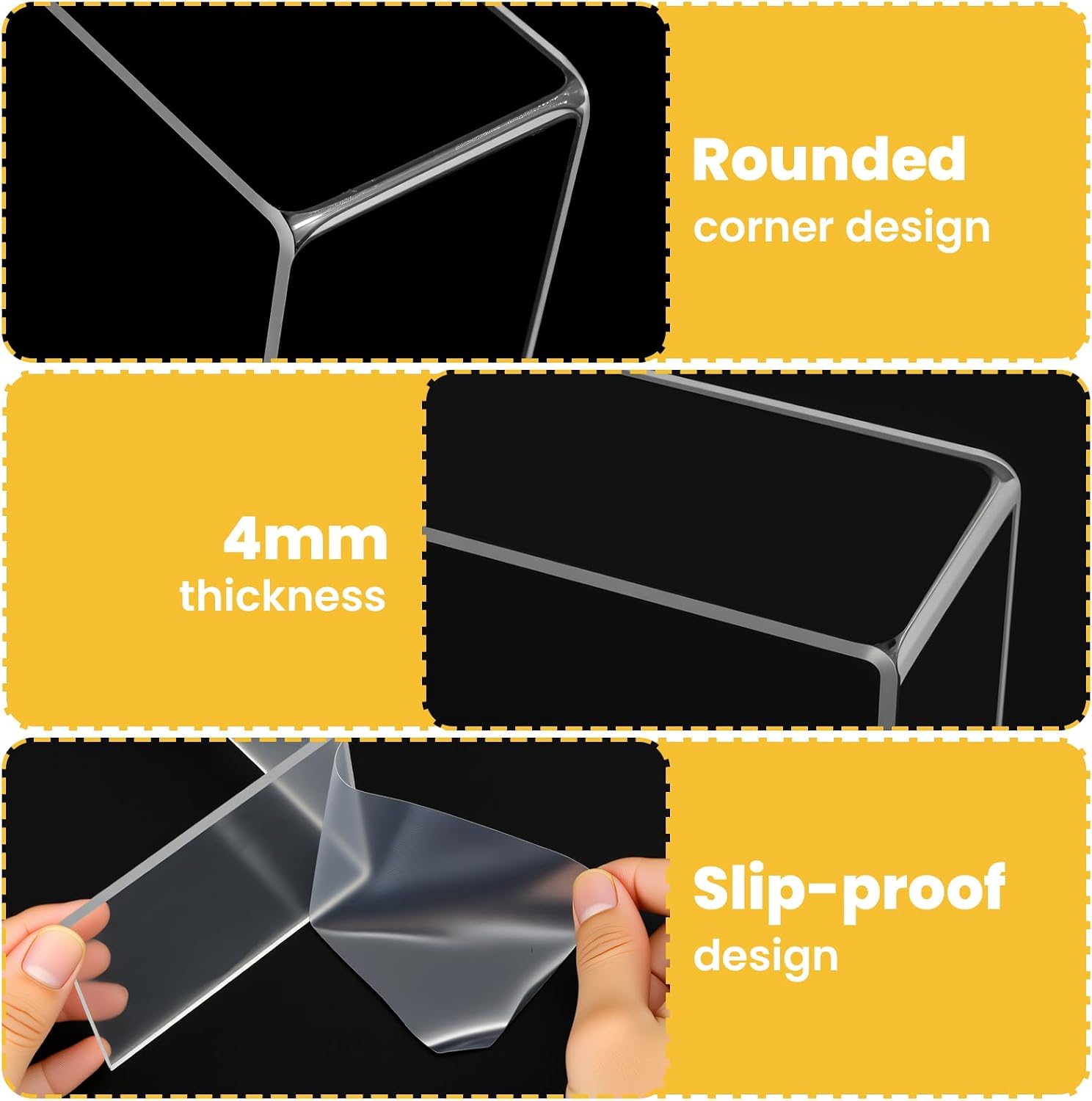 4 Pack Acrylic Risers Display Stands, Display Stands for Collectibles, Clear Acrylic Shelf for Show Decor, Toys, Cupcake (9.4 x 3.1 x 4.3 inches)