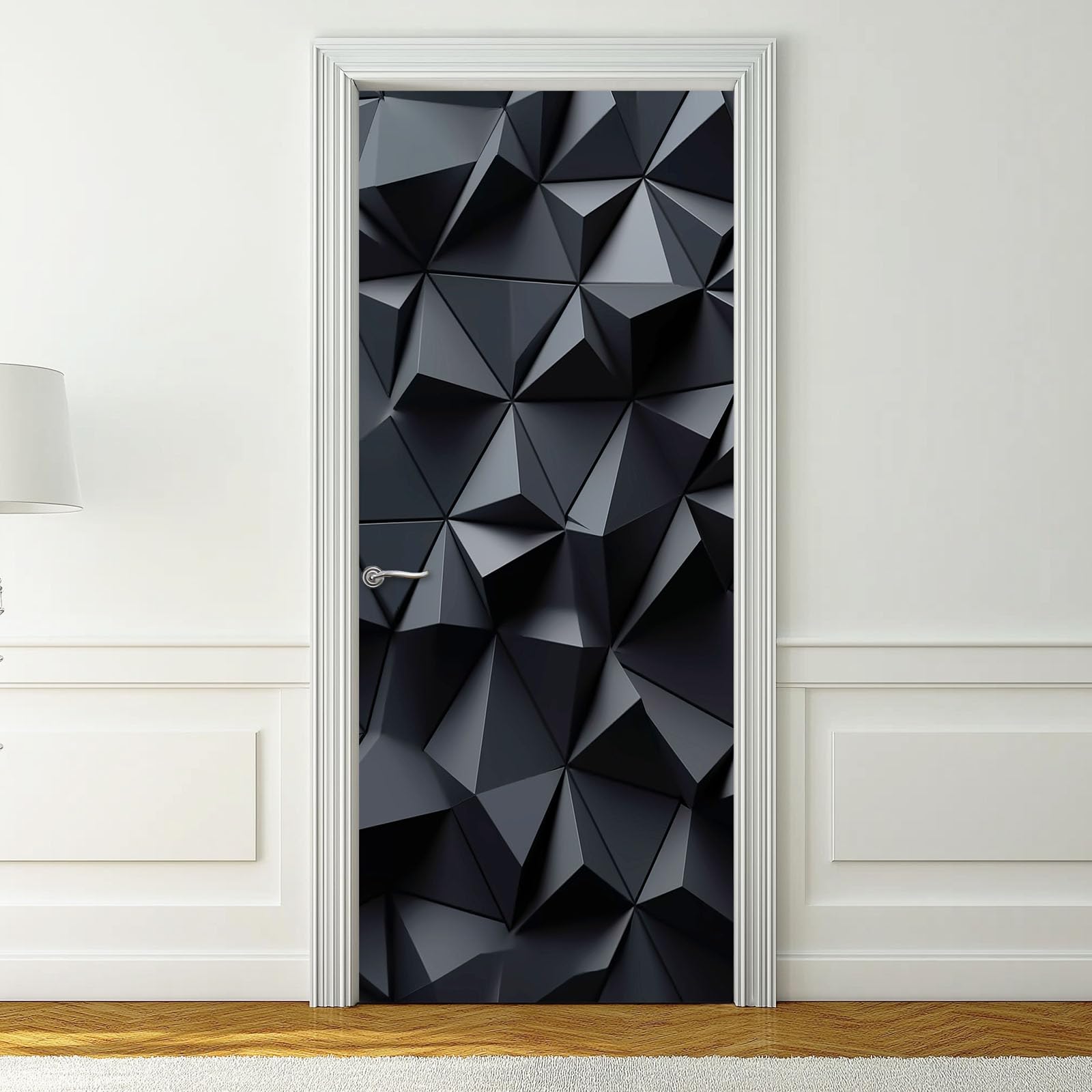 Prosty geometryczny mural na drzwi 3D, samoprzylepny, 3D, szare trójkąty, sztuka, usuwalne murale, naklejki na drzwi, ciemnoszare, tapety PCW, naklejki do sypialni, łazienki, biura, 95 x 215 cm