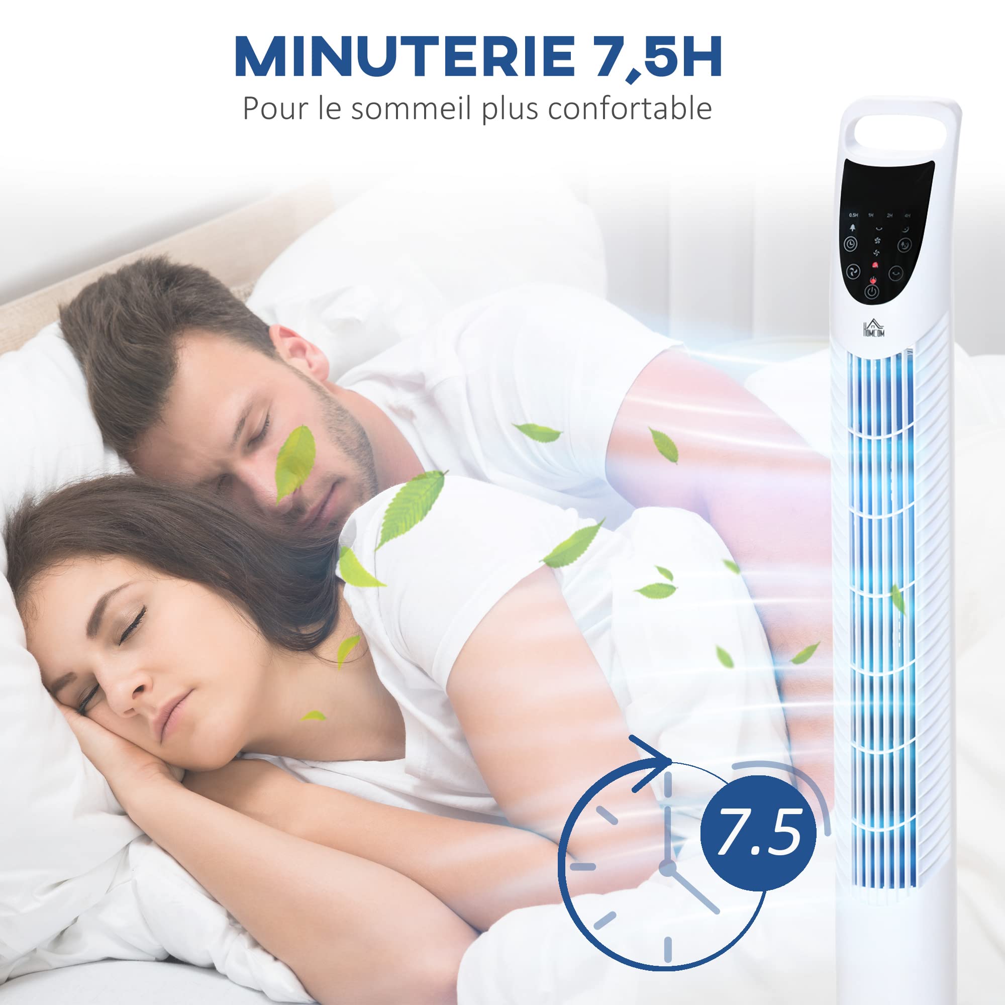 HOMCOM Ventilateur Colonne Silencieux 40W 3 Vitesses 3 Modes 91,5cm Blanc | Minuterie, Télécommande, Oscillant À 70°, Panneau Contrôle Tactile, Ventilateur Sur Pied, Chambre