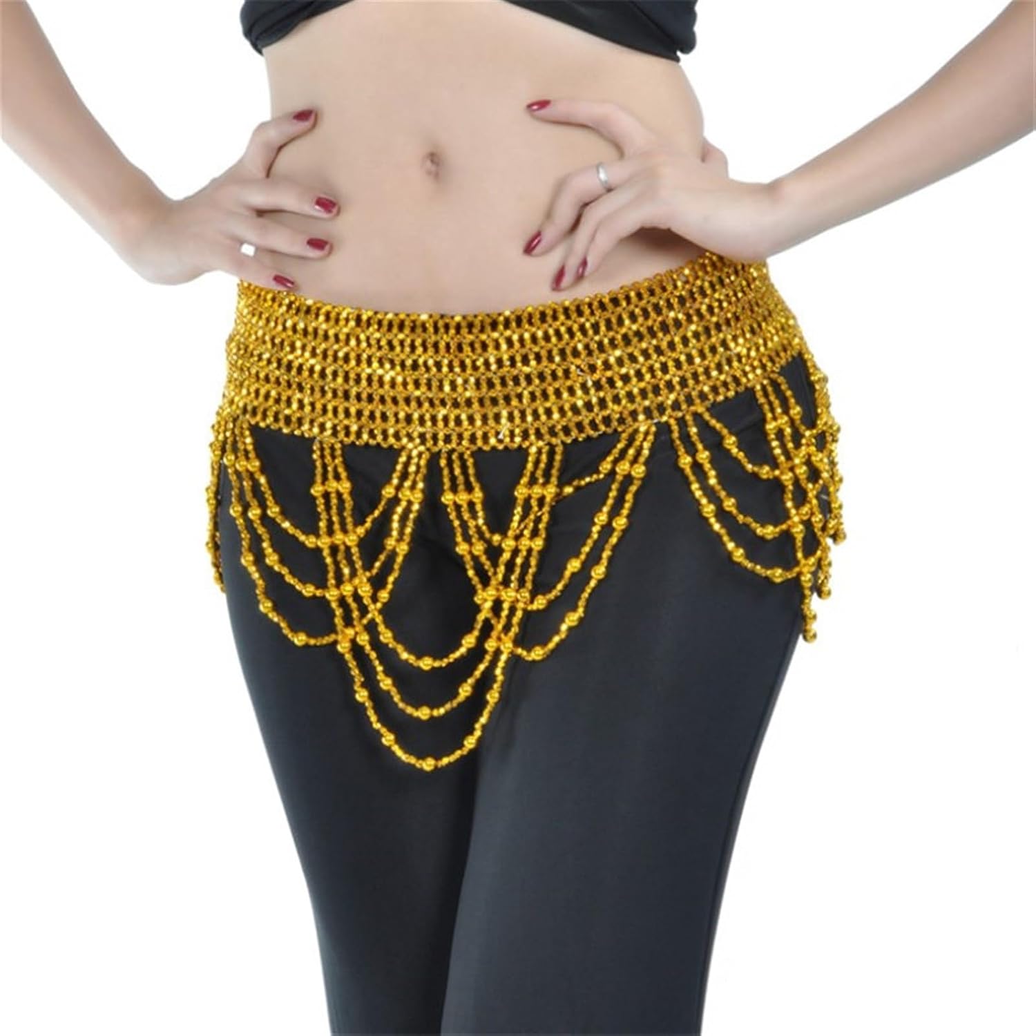 Belly Dance Skirt Belly Dancing Waist Chain Hip ​Beads Tassel Bells Scarf Dance Belt Dance Wear Silver Golde(Bell Belt Silver)