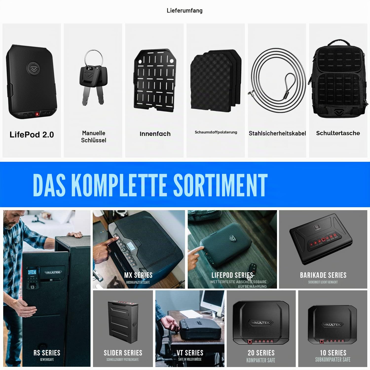 VAULTEK LifePod 2.0 + SlingBag Bundle Sichere wasserdichte robuste Schlossbox mit mitgeliefertem SlingBag Ultimate Travel System (Covert Black LifePod 2.0 + SlingBag)