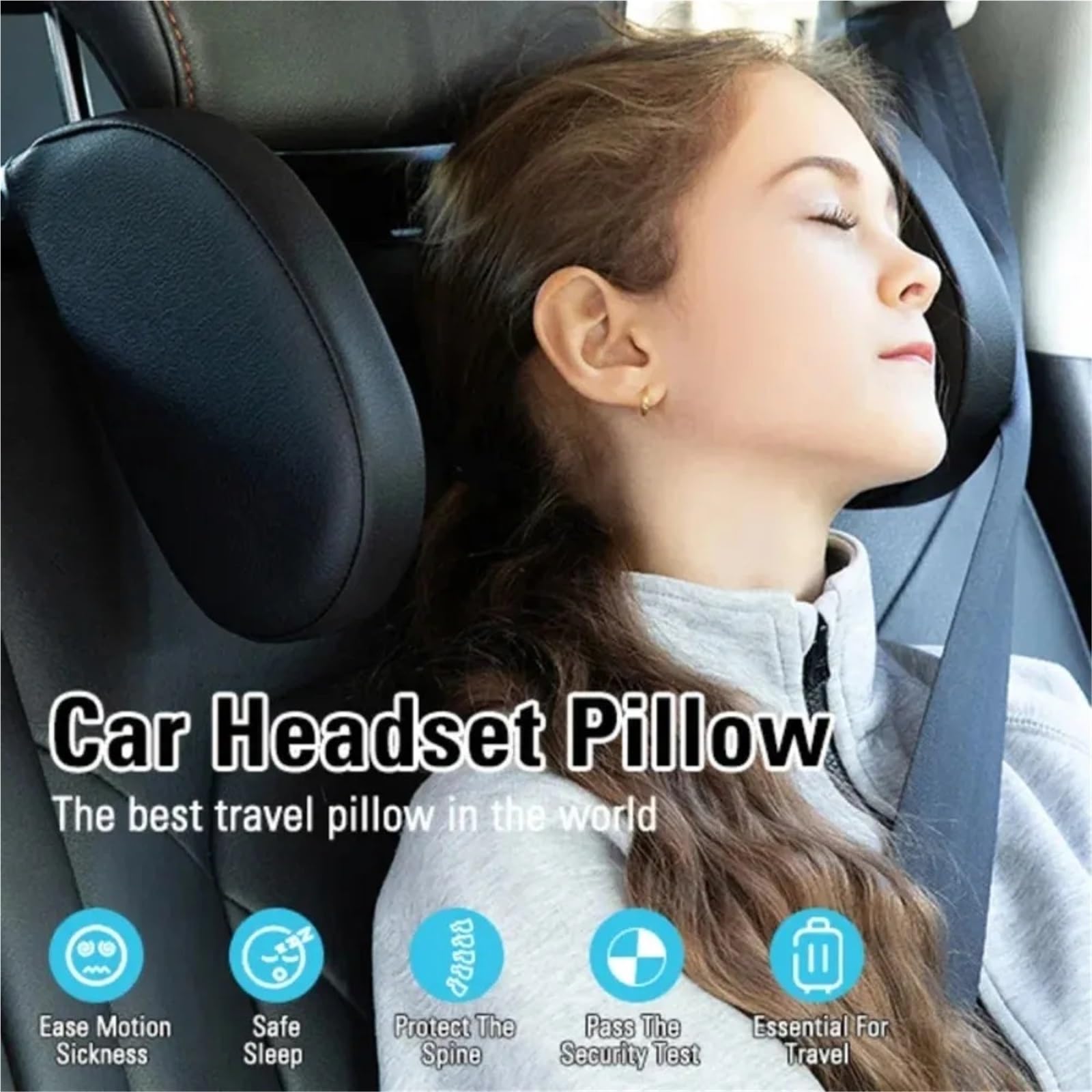 Reposacabezas Coche Almohada para reposacabezas de Coche, Ajustable 360°, para Dormir, Soporte para Cabeza y Cuello, cojín para Descansar el Asiento.(Black)