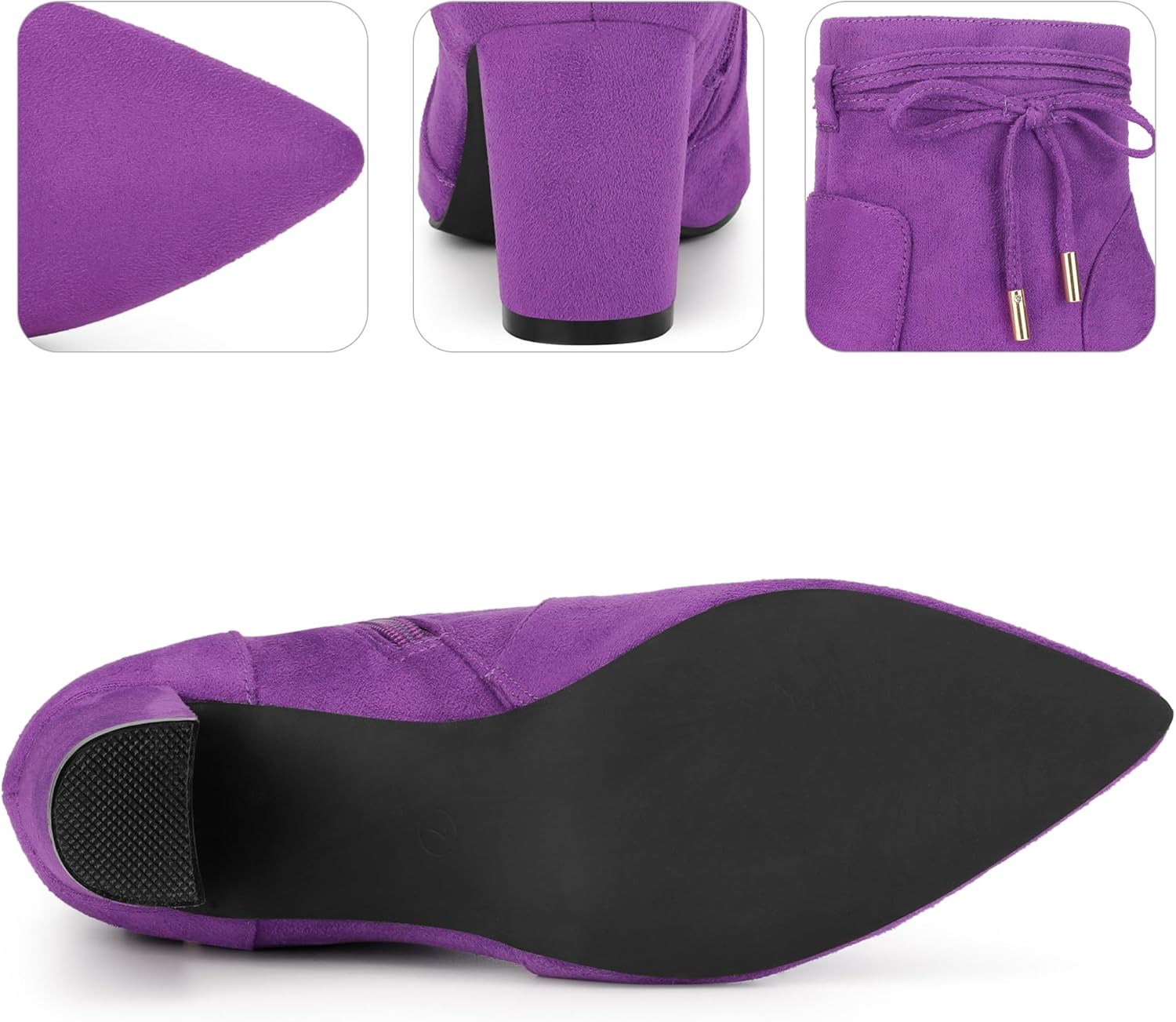 Perphy Bow Tie Booties Ankle Boots Pointed Toe Block Heel Boots for Women - Image 3