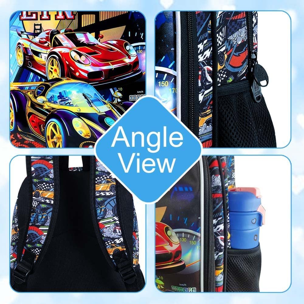 UFNDC 3PCS Boys Racing Car Backpack, Kids Bookbag with Lunch Box, Water Resistant School Bag for Elementary Preschool Toddler - Image 5