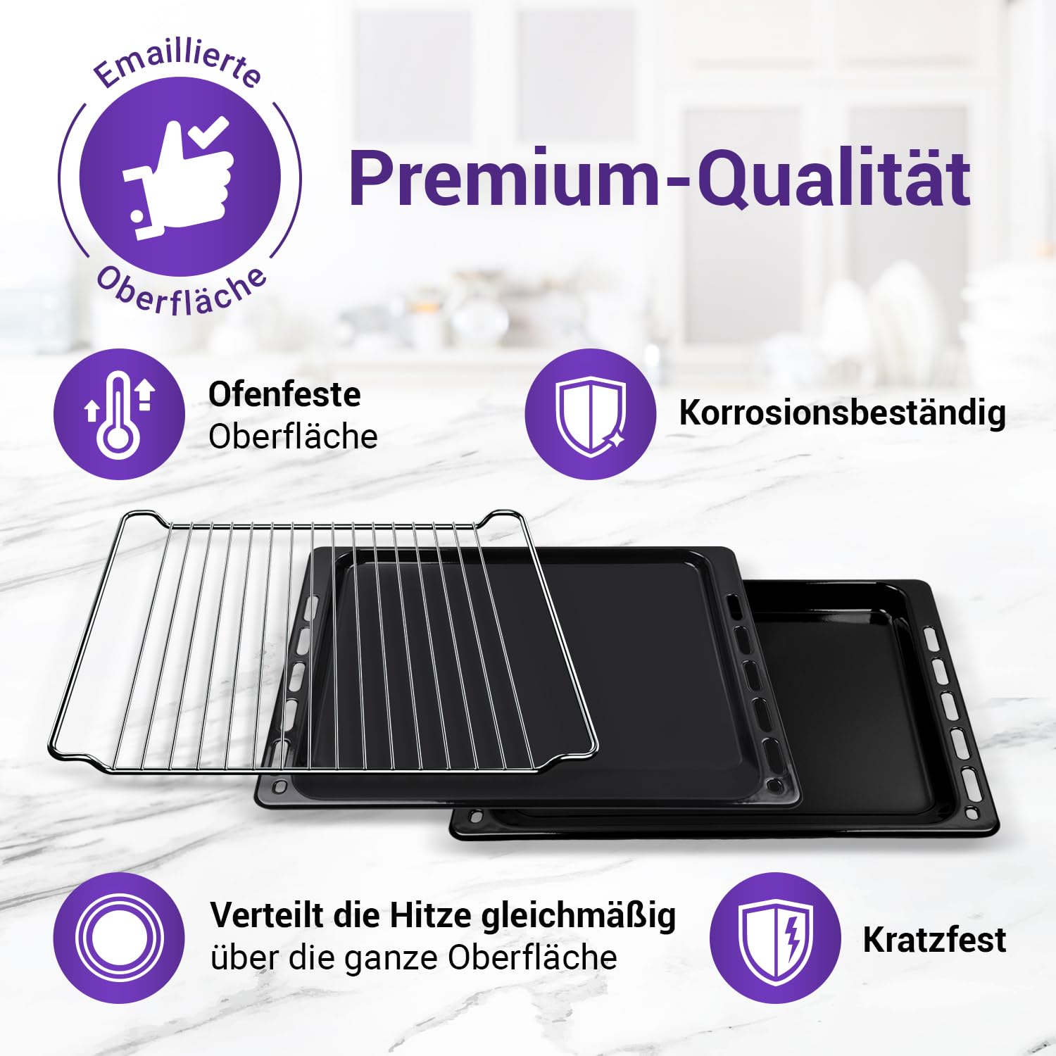 Viоks.pro 2x Backblech 445 x 375 + Rost Ersatz für Whirlpоol 481010683241 | Tiefes Blech, 44,5 x 37,5 x 3,3, Gitterrost Grill, für Ofen