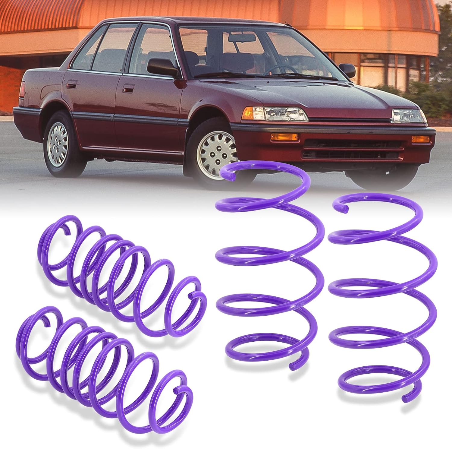 AJP Distributors 2.5" Front & 2.25" Rear Drop Height Suspension Handling JDM Performance Coil Lowering Sport Springs Kit Purple Compatible/Replacement For Civic CRX EF 1988 1989 1990 1991 88 89 90 91