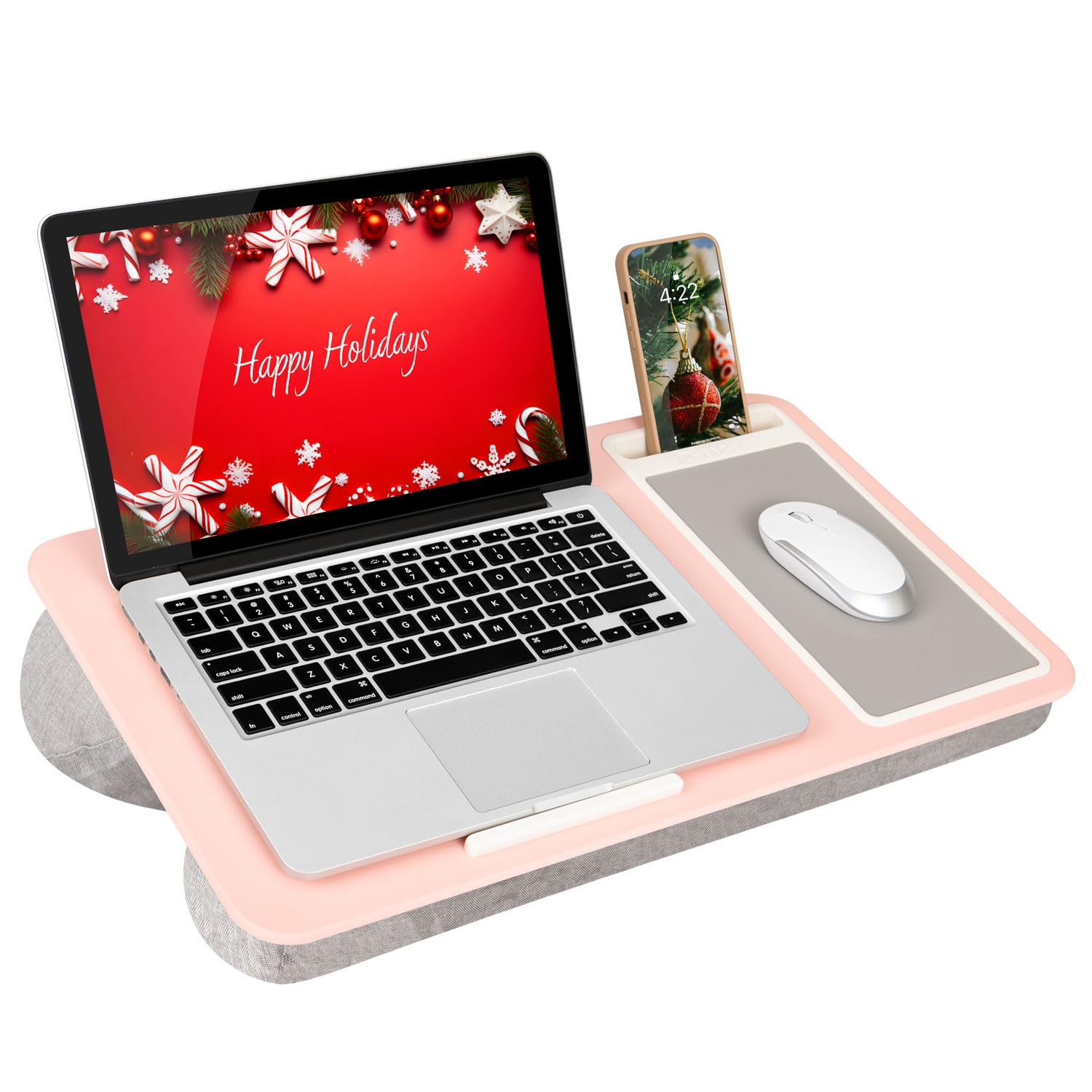 LAPGEAR Home Office Lap Desk with Device Ledge, Mouse Pad, and Phone Holder - Pink - Fits up to 15.6 Inch Laptops - Style No. 91584