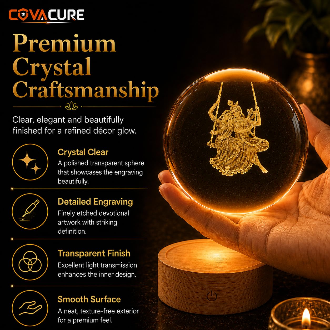 Radha Krishna Swing Crystal Ball Night Lamp - USB LED -4
