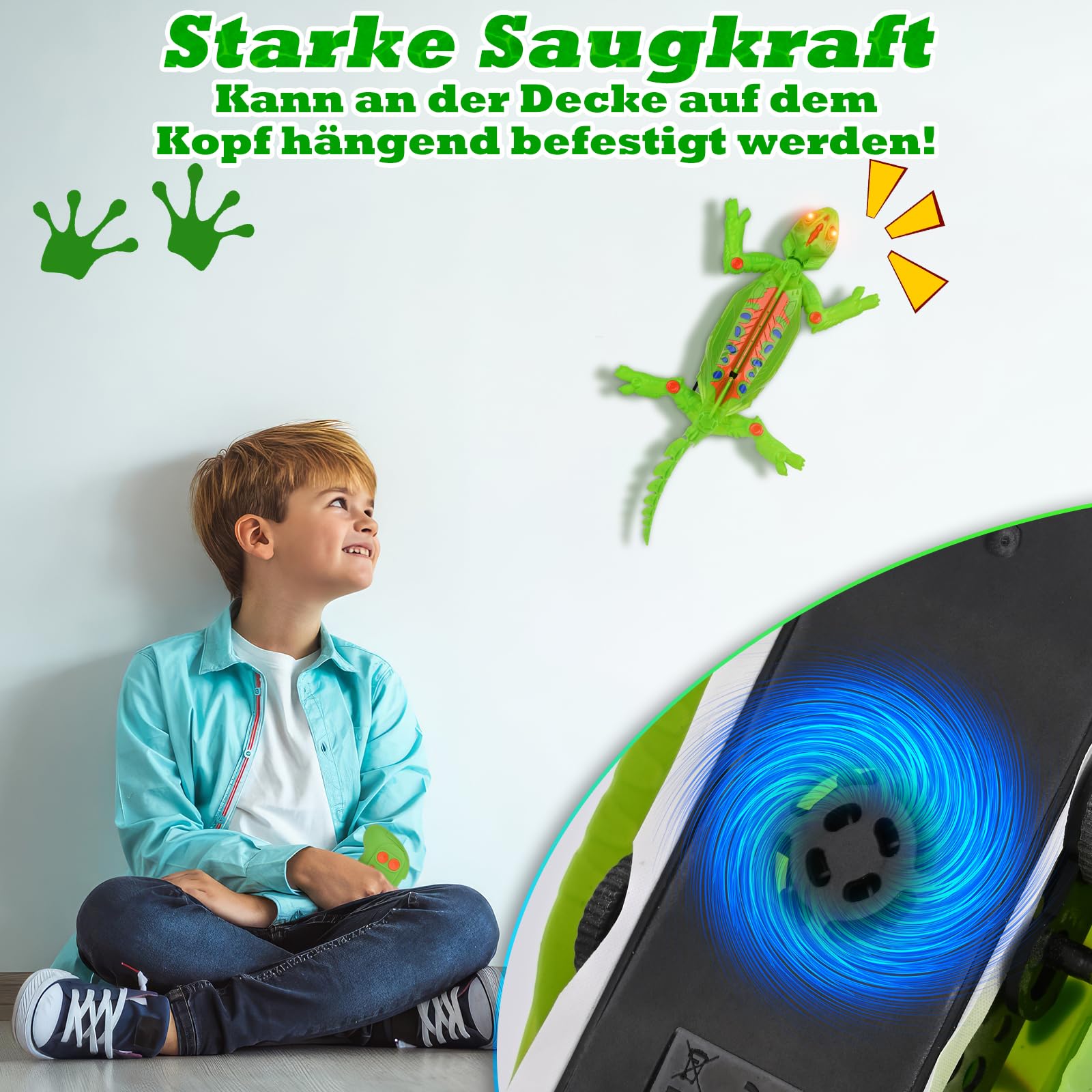 Ferngesteuert Wall Crawler Gecko, der an Wänden Decken Entlang Krabbelt, Wiederaufladbar Chamäleon, mit leuchtenden LED-Augen, Realistische Bewegunge, Spielzeug für Kinder ab 4+ Jahren (Chamäleon)