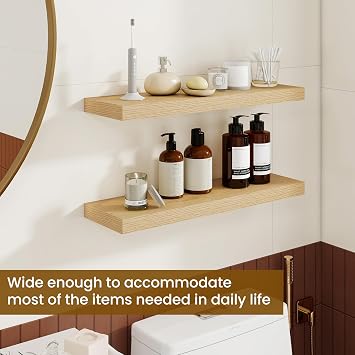 Dreamland 24Inch Floating Shelves for Wall, Rustic Wooden Floating Shelves for Bathroom|Bedroom|Kitchen, 2 Pack Deep Wall Mounted Book Shelf, Wood Storage Display Shelf for Home Decor, Oak