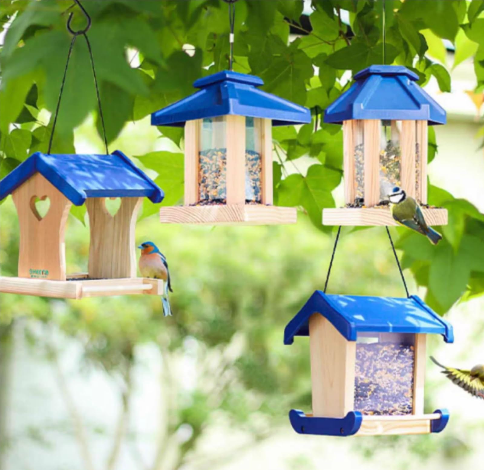 Comederos para Pajaros Alimentación de Aves Comedero De Madera For Pájaros Que Cuelga For La Decoración Exterior del Jardín Chalet con Forma Casa Campo Garden