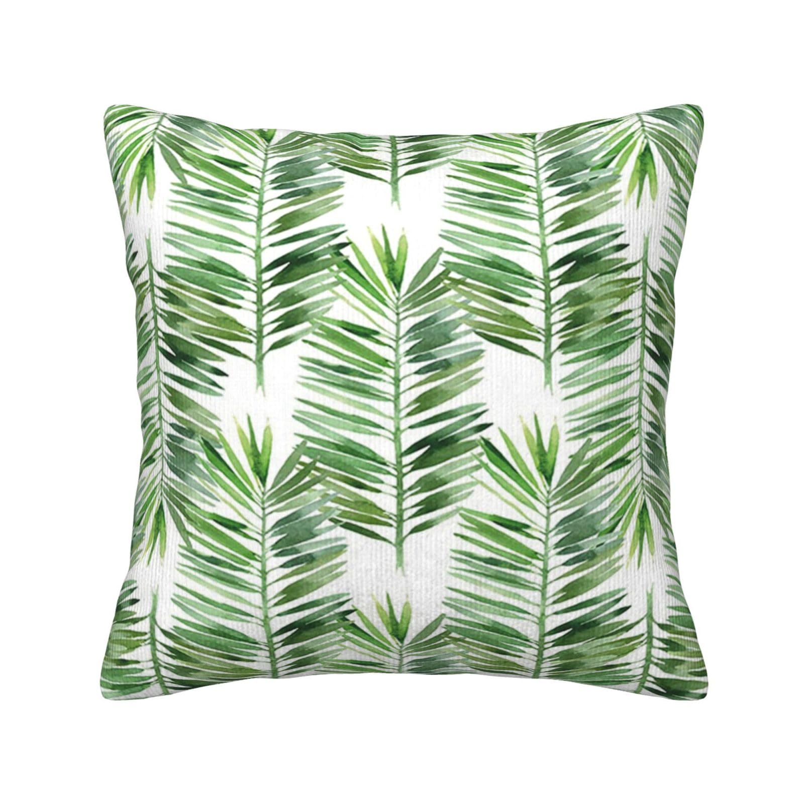 Housse de coussin velours côtelé palmier 45x45 pour rénover un canapé fatigué