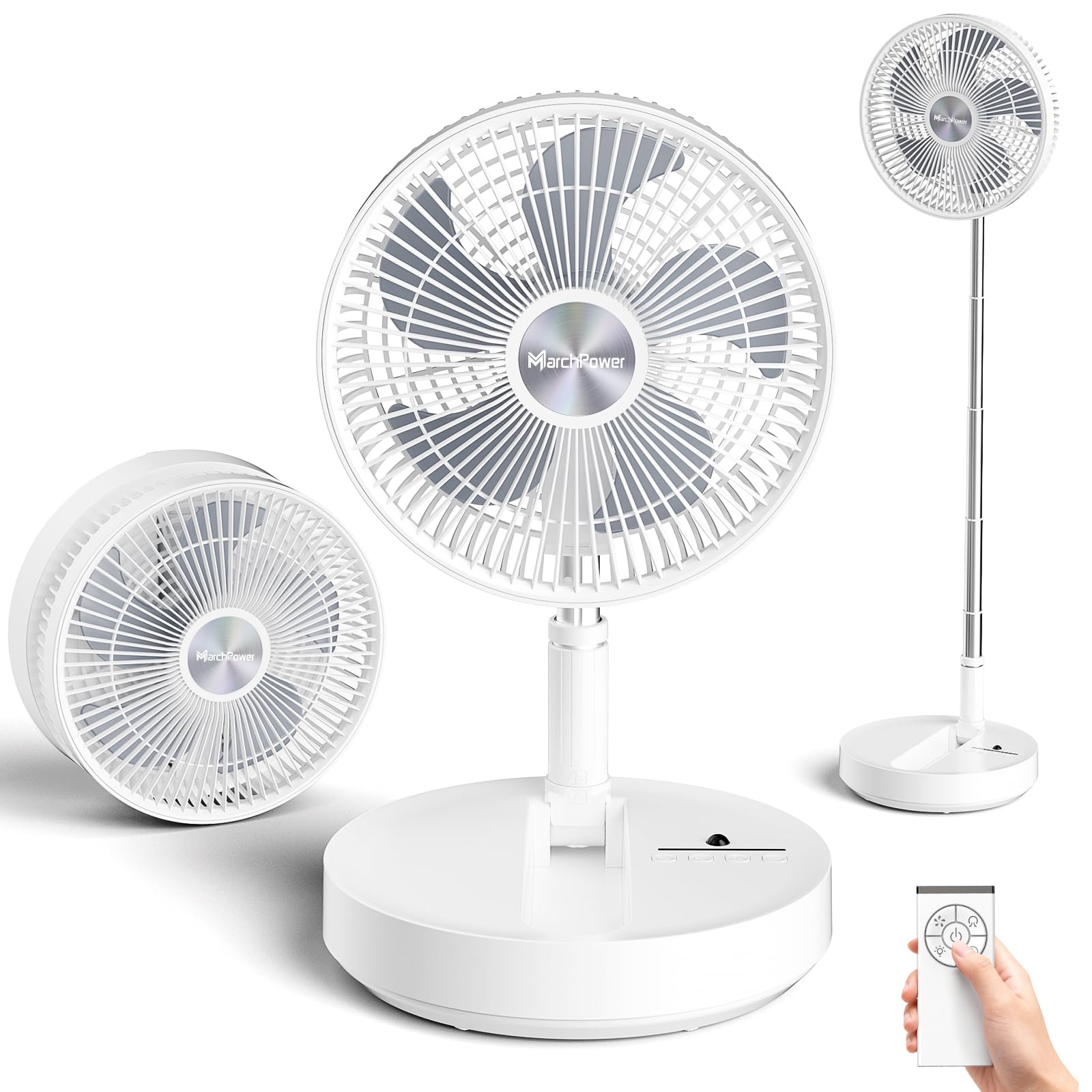 Marchpower leiser Standventilator mit Fernbedienung Timer klappbar Oszillation 4 Geschwindigkeitsstufen Akku höhenverstellbar 97cm