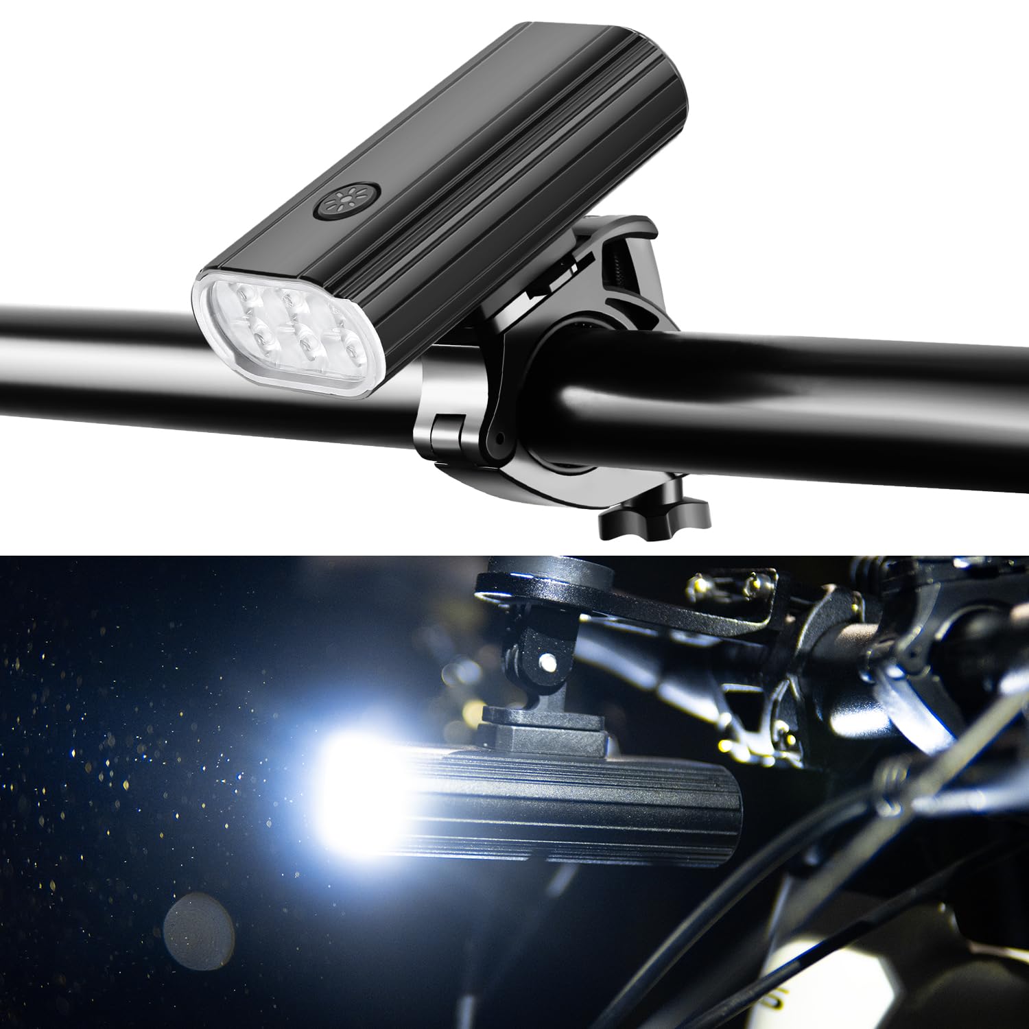 High Lumens Bike Headlight, 2000+ Lumens 6 LED Super Bright Wide Beam for Night Riding, Rechargeable Bicycle Front Light with Handlebar & Underneath 2